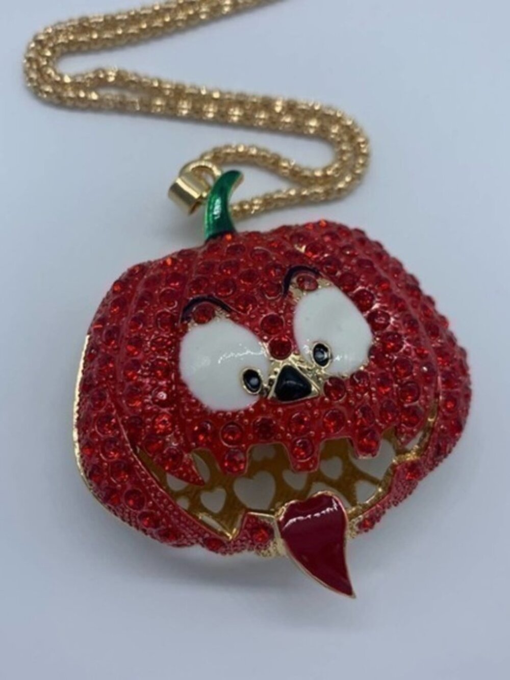 Halloween Red and Gold Pumpkin Pendant Necklace